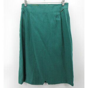 VINTAGE Geiger Skirt 40 Teal Linen Cottage Career Slit 90s US 10